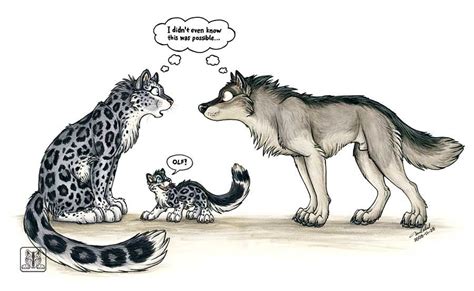 Two Cats Are Talking To Each Other In Front Of A Drawing Of A Wolf And