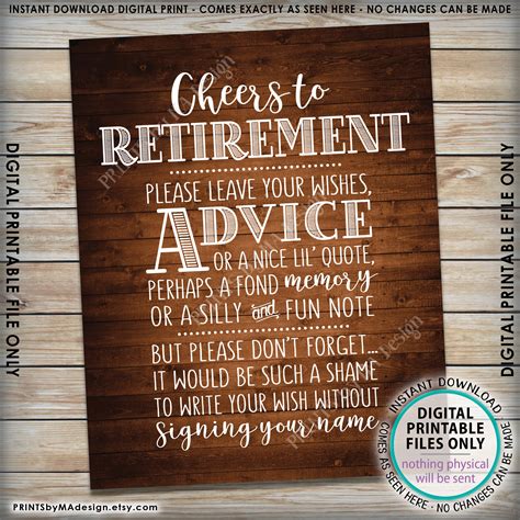 Cheers To Retirement Party Sign Leave Your Wish Advice Or Memory For