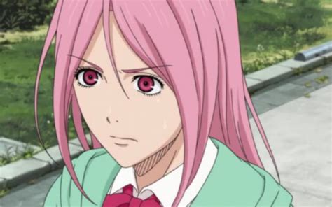 An Anime Character With Pink Hair And Red Eyes