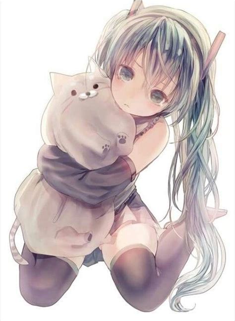 Cute Anime Girl Hugging Teddy Bear