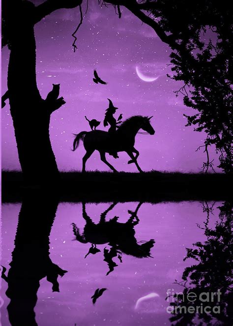 Witch Ravens Unicorn Oak Cat And Crescent Moon Fantasy Fun Halloween