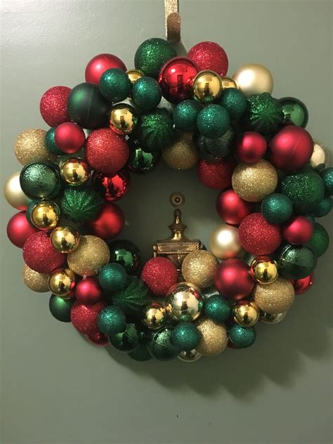 Classic Christmas Wreath Made With Foam Ring And Christmas Ornaments