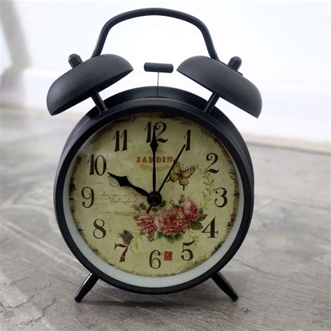 Retro Vintage Non Ticking Bell Alarm Clock Bedside Clock Flower Antique