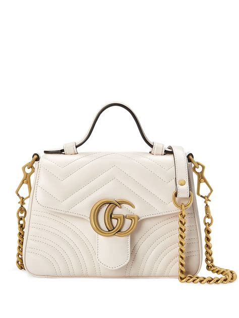 Gucci Gg Marmont系列小号手提包 In White Modesens