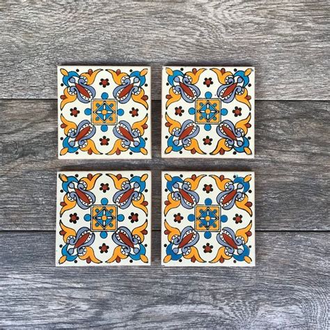 White Fiesta Mexican Tile Coasters In 2020 Tile Coasters Mexican