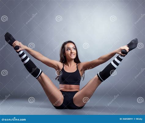 Seductive Brunette Doing Stretching Exercises Stock Image Image Of Training Fitness