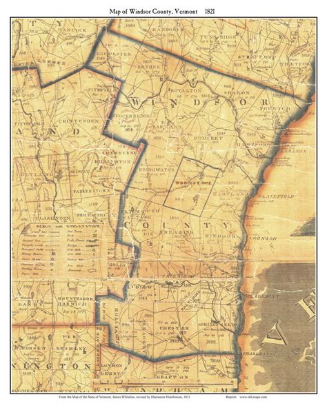Windsor County Vermont 1821 Old Map Custom Print J Whitelaw Old Maps