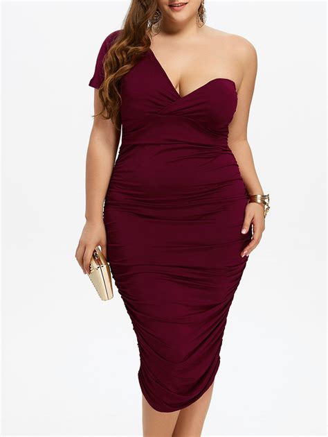 Wine Red 2xl One Shoulder Bodycon Prom Plus Size Cocktail Bandage Dress