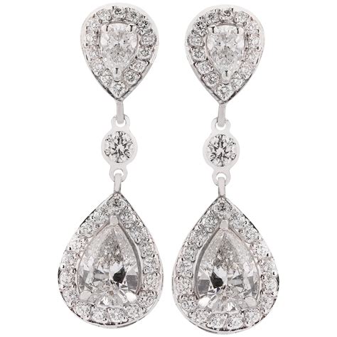 Pear Diamond Platinum Dangle Earrings For Sale At 1stDibs