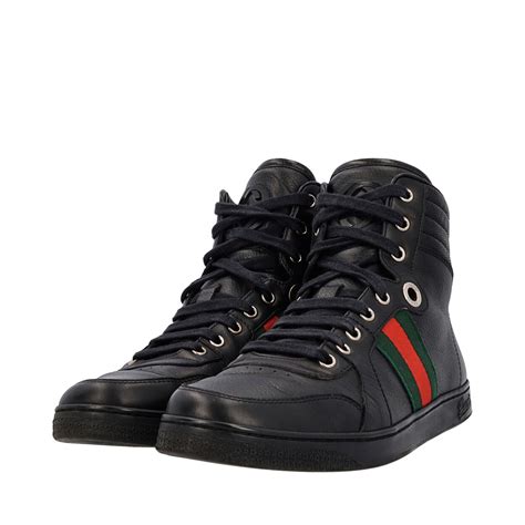 Gucci Leather Web High Top Sneakers Black Luxity