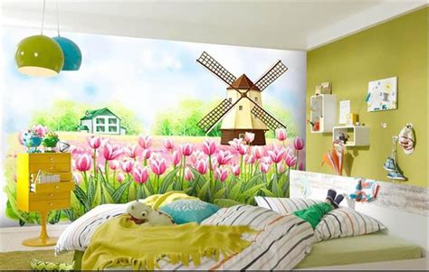Custom 3d Photo Wallpaper Room Mural Rural Landscape Windmill Tulips