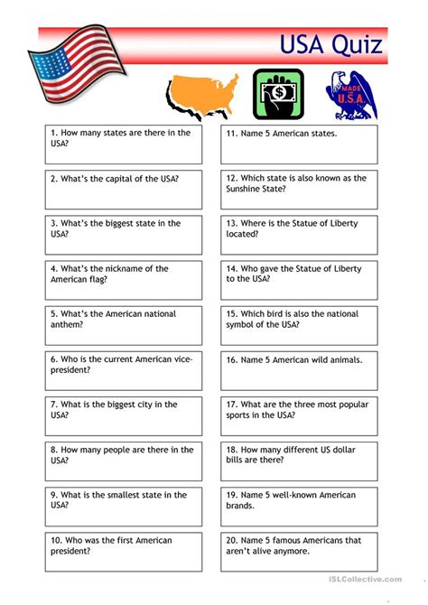 Quiz Usa Trivia English Esl Worksheets Map Quiz Trivia English Quiz