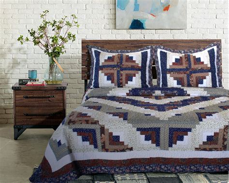 Log cabin stars quilt, quilted by quilt vine, feather wreath designs. Colorado Log Cabin Quilt Set - Elegant Decor ...