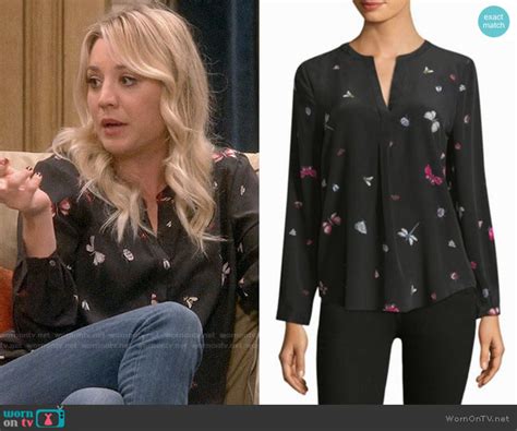 Wornontv Pennys Black Butterfly Print Blouse On The Big Bang Theory