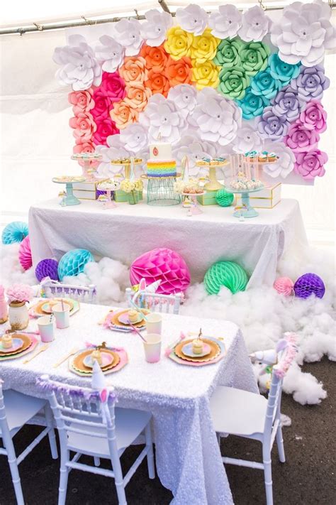 Party Tables Cloud Decor From A Magical Unicorn Birthday Party On