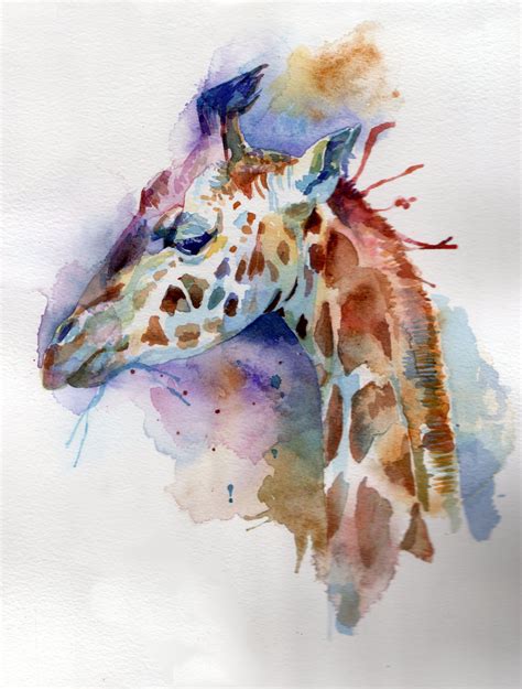 Giraffe Splatter Watercolour Painting By Claire Hughes Watercolor