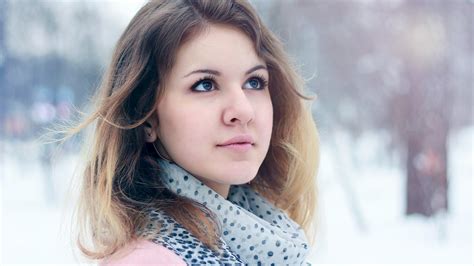 4550998 winter long hair pink lipstick cold scarf portrait dmitry belyaev women blonde
