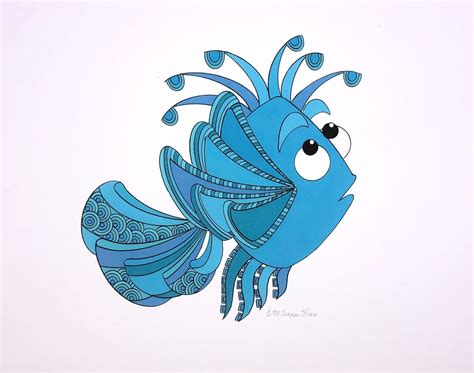 No 07 Aquamarine Whimsical Fish Art Etsy