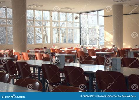 Shot Of Empty College Cafeteria After The Cancellation Of Schools Stock