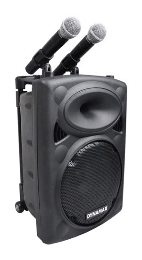 DYNAMAX PRO100A 10" PORTABLE SPEAKER SYSTEM WITH 2 HANDHELD MICROPHONE