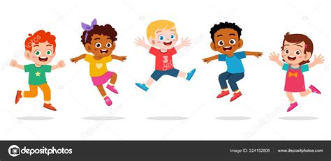 Happy Cute Kids Boy And Girl Jump Stock Vector Image By
