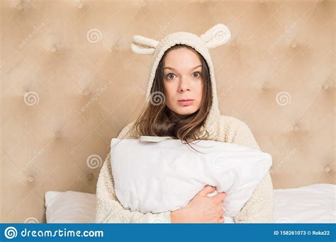 Girl On The Bed In Funny Pajamas Stock Image Image Of Positive