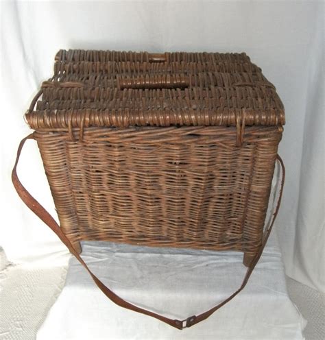 Wicker fishing, wicker fish basket, wicker fishing creel with shoulder strap, 32 x17x19, gift , wicker fishing basket, black friday sale. Antiques Atlas - Vintage Wicker Fishing Basket