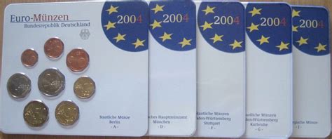 Germany Official Euro Coin Sets 2004 A D F G J Complete Brilliant