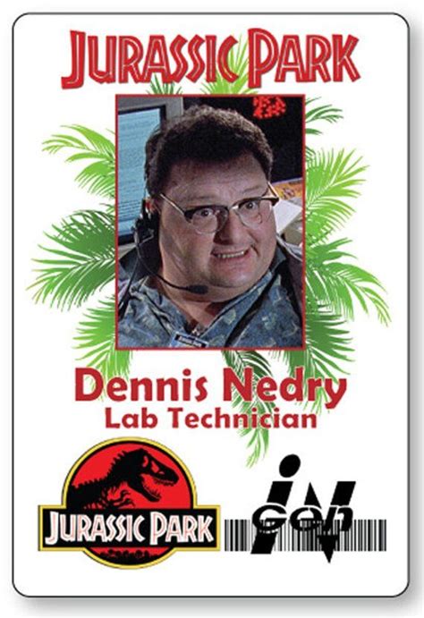 Dennis Nedry Lab Tech From Jurassic Park Name Badge With Pin Etsy In