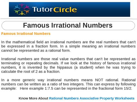 Famous Irrational Numbers By Tutorcircle Team Issuu