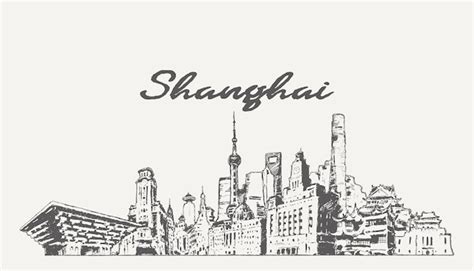Premium Vector Shanghai Skyline China Hand Drawn Vector