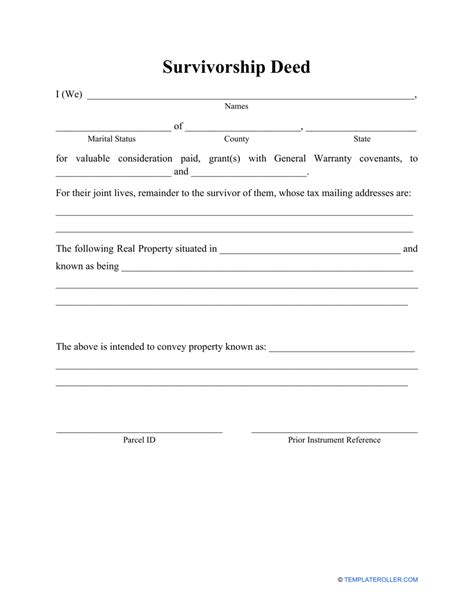 Free Survivorship Deed Template Free Printable Templates