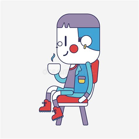 Character Illustration Design Boy Drinking Coffee Cartoon