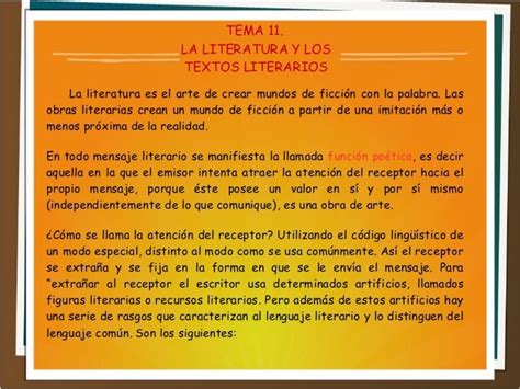 Tema 11º La Literatura Y Los Textos Literarios