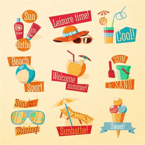 Premium Vector Set Of Cute Bright Summer Icons With Typographic
