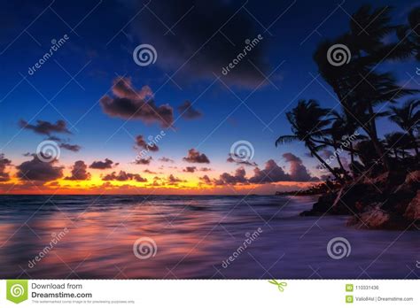 Punta Cana Tropical Beach At Sunrise In Dominican Republic Stock Photo