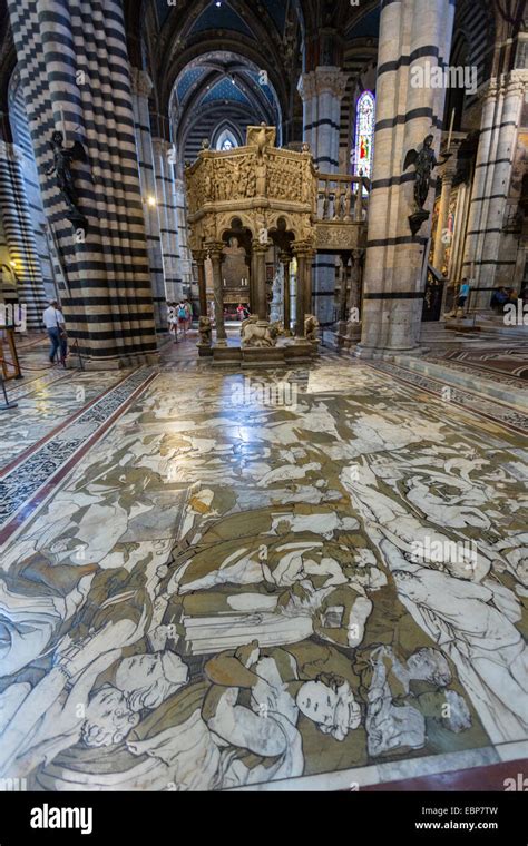 Pulpit And The Mosaic Floor Siena Cathedral Duomo Di Siena Tuscany