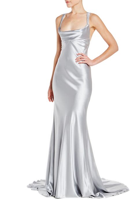Monique Lhullier Satin Dress Long Silver Satin Dress Fashion