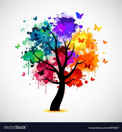 Colorful Tree Background With Paint Splat And Vector Image