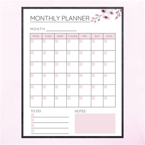 Printable Undated Monthly Planner Pink Floral Productivity Etsy