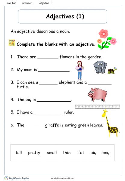 Adjectives Worksheet 1 English Treasure Trove