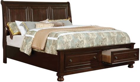 Castor Brown Cherry Queen Sleigh Storage Bed From Furniture Of America