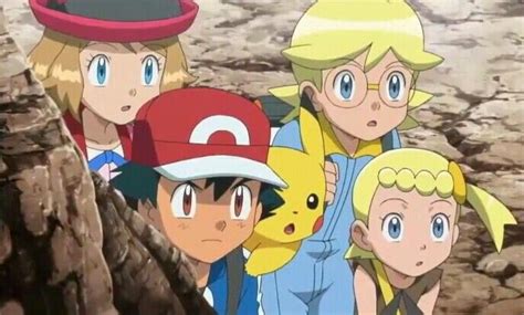 Ash With Pikachu Serena Clemont And Bonnie Pokemon Kalos Pokemon Pokemon Ash And Serena