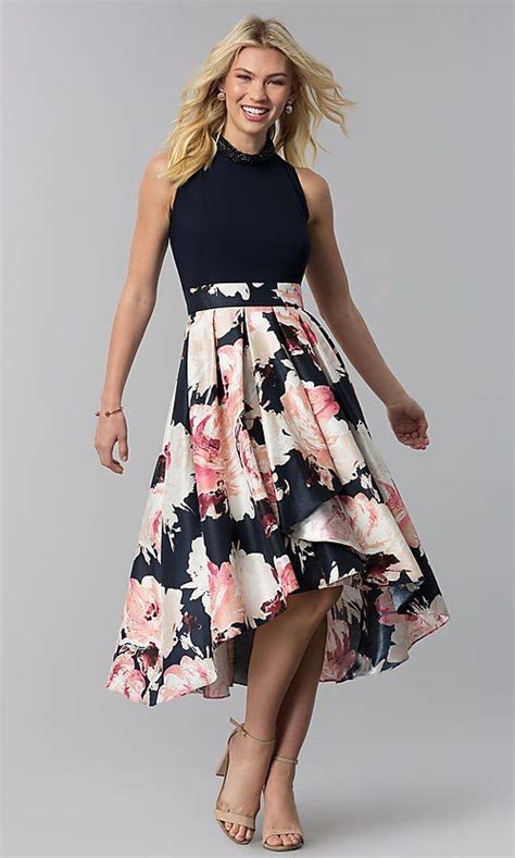 High Low Floral Print Wedding Guest Party Dress Formal Wedding Attire Semi Formal Wedding