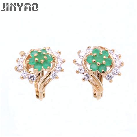 Jinyao Fashion Jewelry Champagne Gold Color Green Aaa Zircon Hoop Earrings For Women Wedding