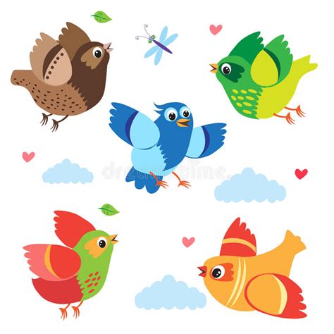 Flying Colorful Birds Vector Birds Set Cartoon