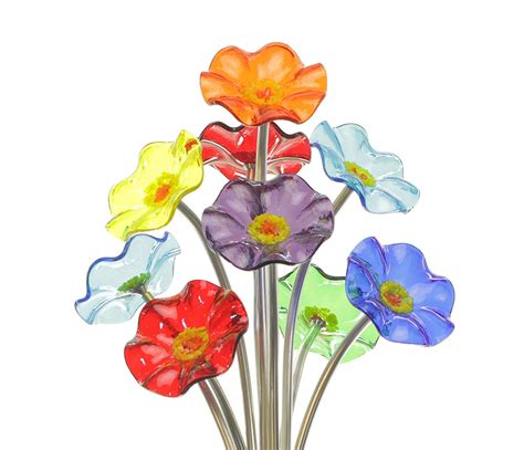 Handmade Glass Flower Bouquet For Delivery Set Of 9 Art Glass Rose Like Flowers