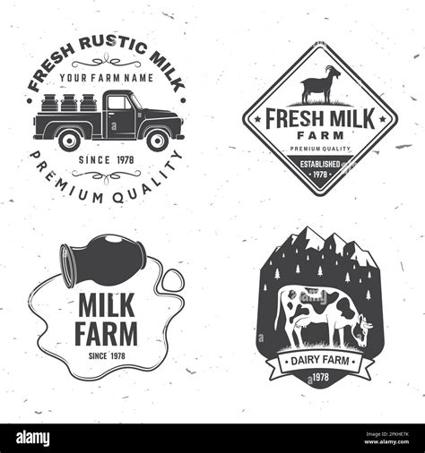 Fresh Rustic Milk Badge Logo Vector Typography Design With Cow Milk