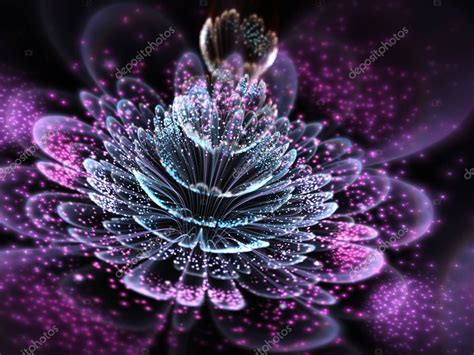 Dark Purple Fractal Flower With Pollen Digital Artwork For Creative