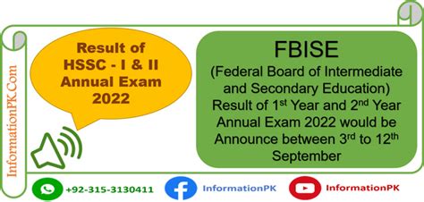 Result Date Of Hssc Part I And Ii Annual Exam 2022 Federal Board